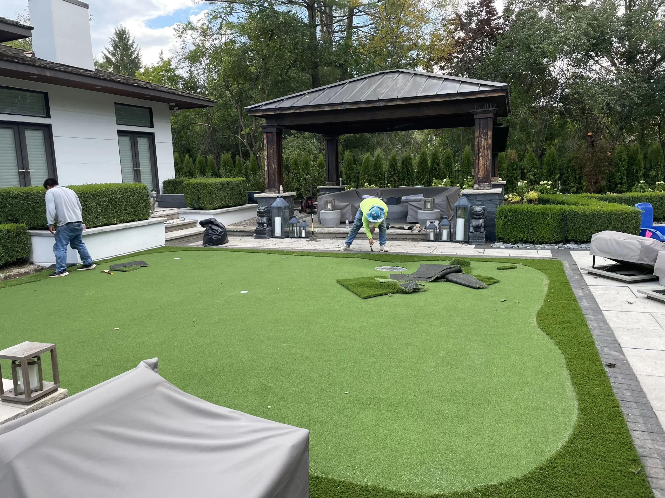 Putting green turf installation project in Arlington